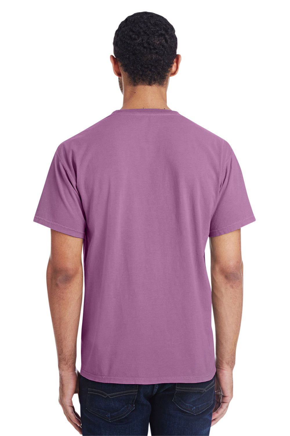 ComfortWash By Hanes GDH150 Mens Short Sleeve Crewneck T-Shirt w/ Pocket Plum Purple Back