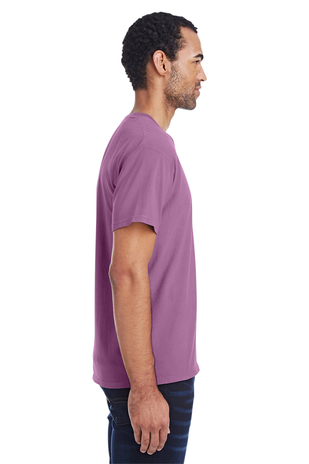 ComfortWash By Hanes GDH150 Mens Short Sleeve Crewneck T-Shirt w/ Pocket Plum Purple Side