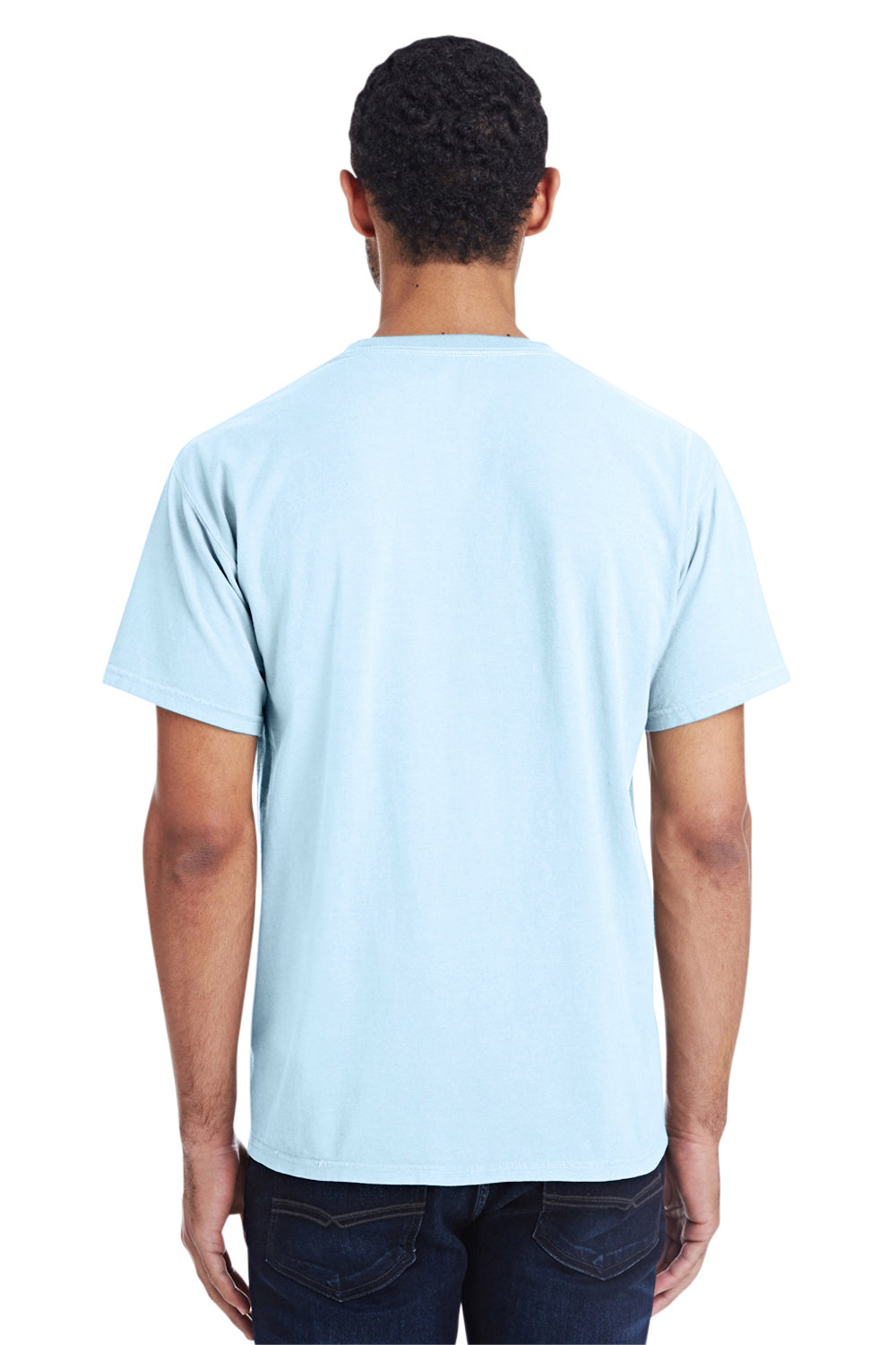 ComfortWash By Hanes GDH150 Mens Short Sleeve Crewneck T-Shirt w/ Pocket Soothing Blue Back