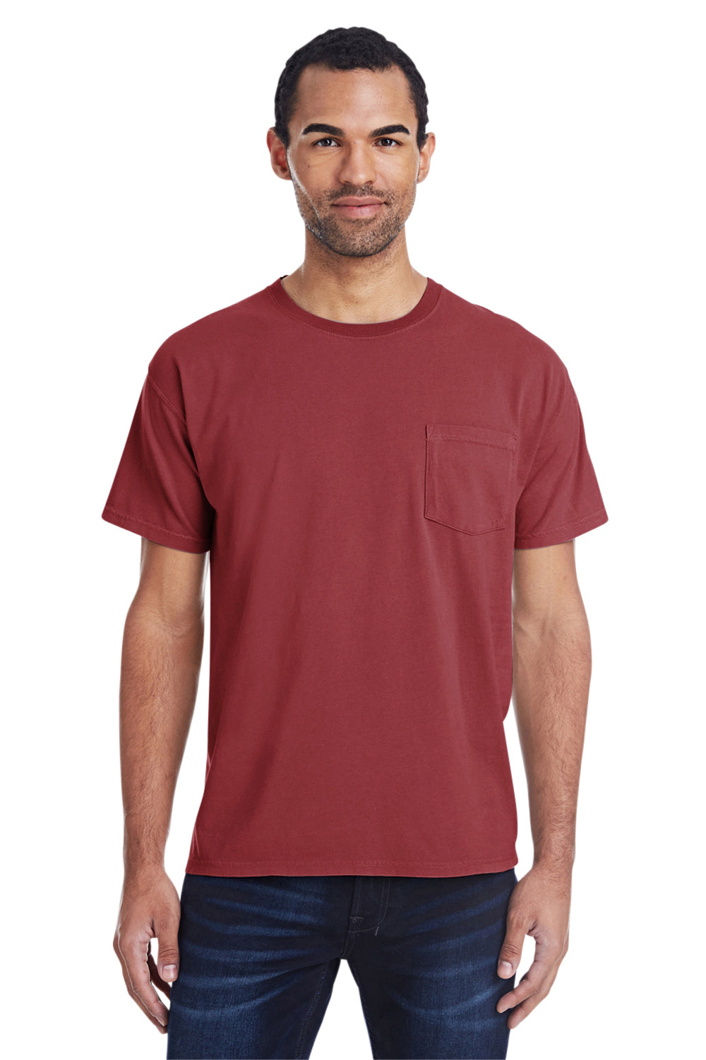 ComfortWash by Hanes GDH150 Short Sleeve Crewneck T-Shirt w/ Pocket Cayenne Red Front