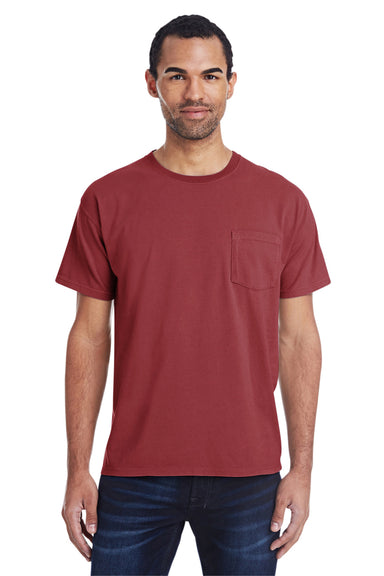 ComfortWash by Hanes GDH150 Short Sleeve Crewneck T-Shirt w/ Pocket Cayenne Red Front