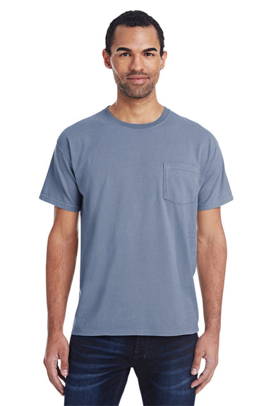 ComfortWash by Hanes GDH150 Short Sleeve Crewneck T-Shirt w/ Pocket Saltwater Blue Front