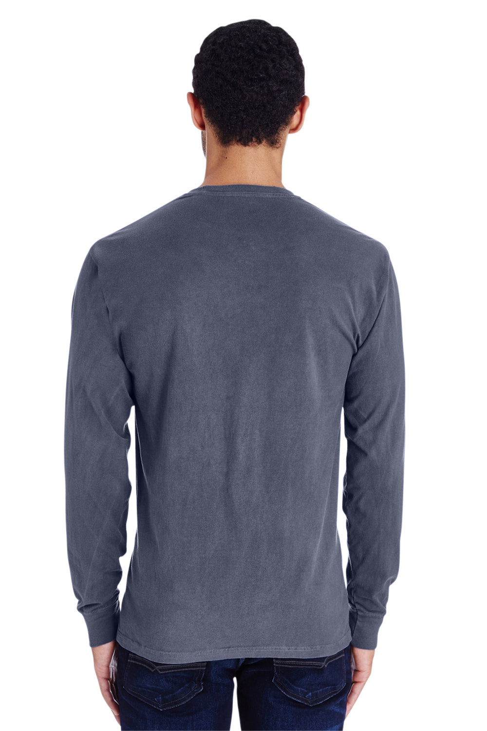 ComfortWash By Hanes GDH200 Mens Long Sleeve Crewneck T-Shirt Slate Blue Back