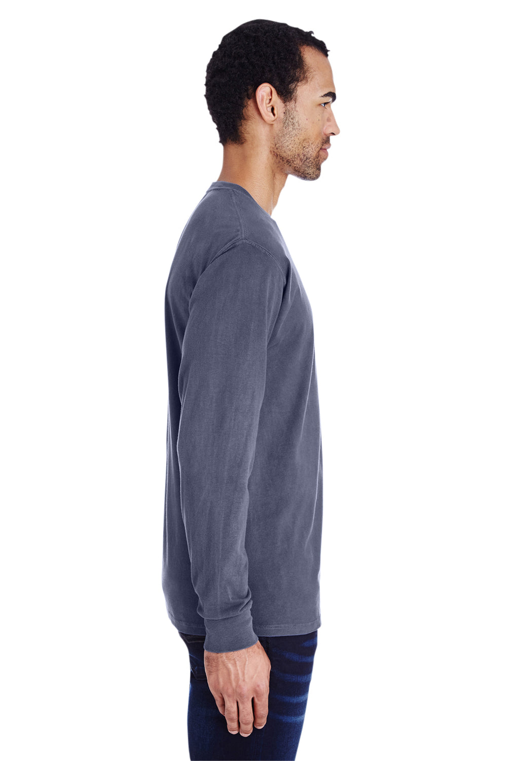 ComfortWash By Hanes GDH200 Mens Long Sleeve Crewneck T-Shirt Slate Blue Side