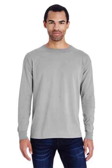 ComfortWash By Hanes GDH200 Mens Long Sleeve Crewneck T-Shirt Concrete Grey Front