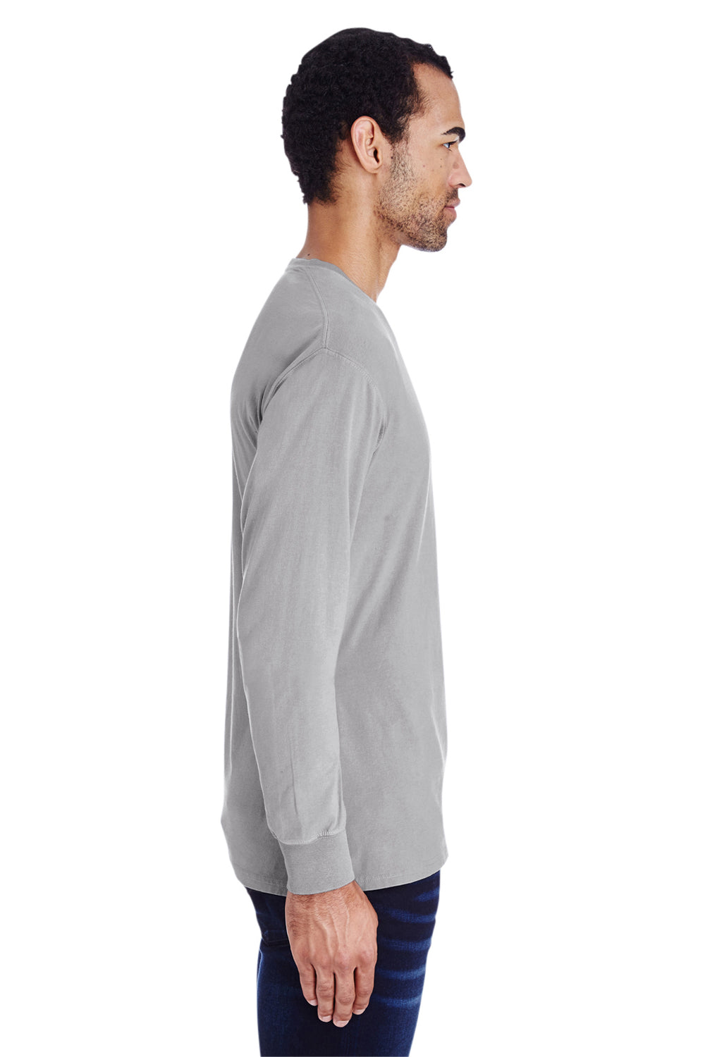 ComfortWash By Hanes GDH200 Mens Long Sleeve Crewneck T-Shirt Concrete Grey Side