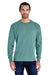 ComfortWash By Hanes GDH200 Mens Long Sleeve Crewneck T-Shirt Cypress Green Front