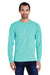 ComfortWash By Hanes GDH200 Mens Long Sleeve Crewneck T-Shirt Mint Green Front