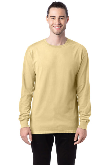 ComfortWash by Hanes GDH200 Mens Long Sleeve Crewneck T-Shirt Summer Squash Yellow Front