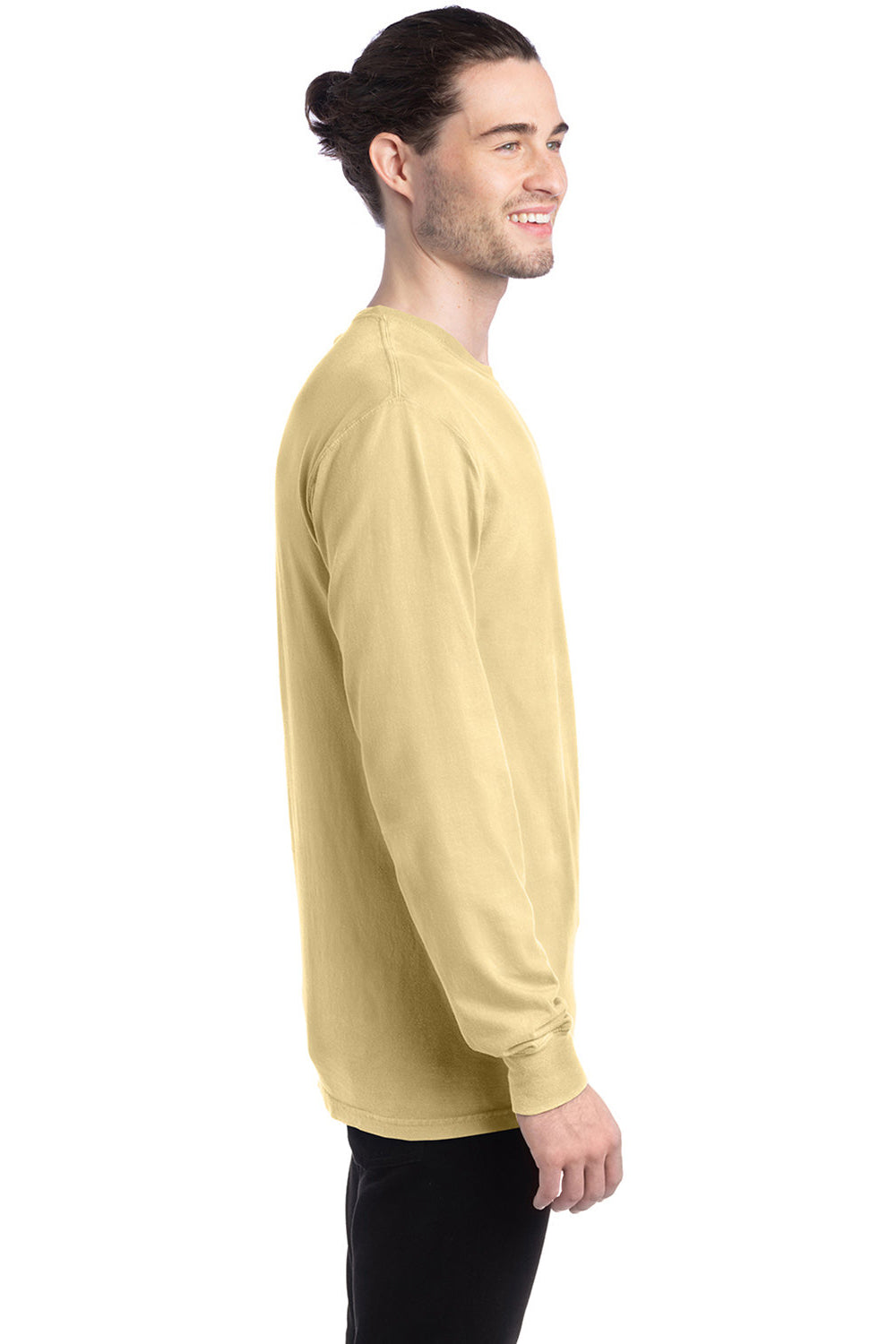 ComfortWash by Hanes GDH200 Mens Long Sleeve Crewneck T-Shirt Summer Squash Yellow SIde