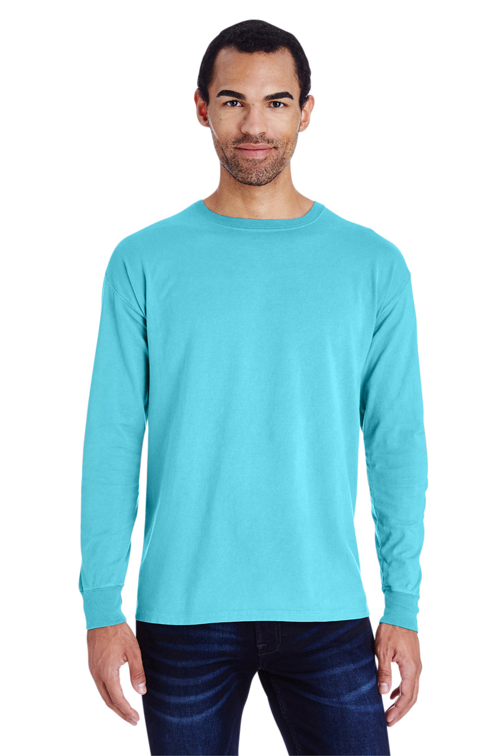 ComfortWash by Hanes GDH200 Long Sleeve Crewneck T-Shirt Freshwater Blue Front