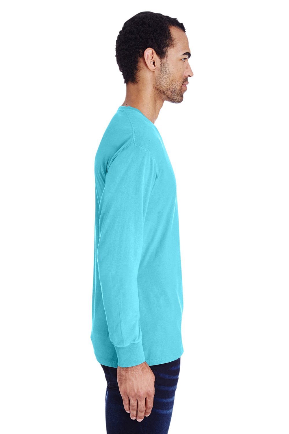 ComfortWash by Hanes GDH200 Long Sleeve Crewneck T-Shirt Freshwater Blue Side