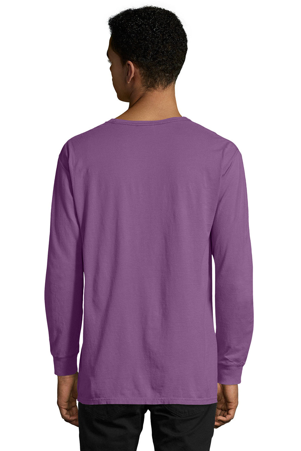 ComfortWash by Hanes GDH200 Mens Long Sleeve Crewneck T-Shirt Purple Plum Raisin Back