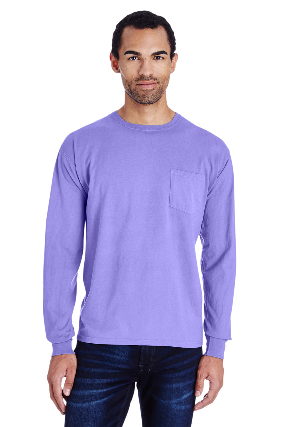 ComfortWash by Hanes GDH250 Long Sleeve Crewneck T-Shirt w/ Pocket Lavender Purple Front