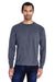ComfortWash By Hanes GDH250 Mens Long Sleeve Crewneck T-Shirt w/ Pocket Slate Blue Front