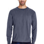 ComfortWash By Hanes Mens Long Sleeve Crewneck T-Shirt w/ Pocket - Anchor Slate Blue