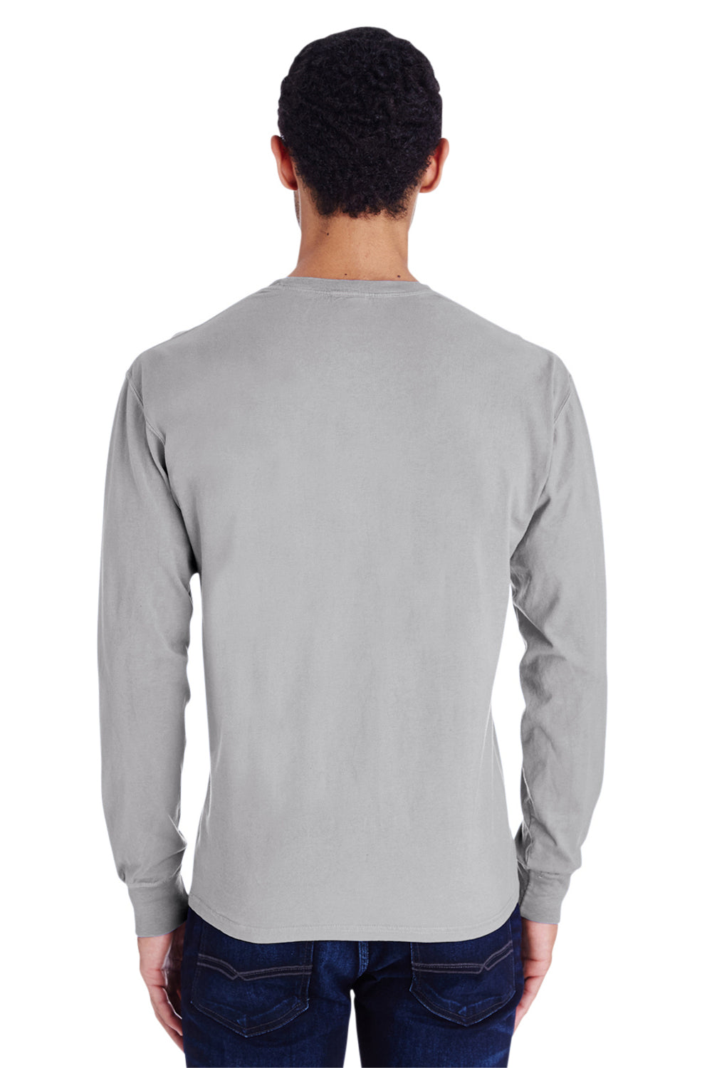 ComfortWash By Hanes GDH250 Mens Long Sleeve Crewneck T-Shirt w/ Pocket Concrete Grey Back