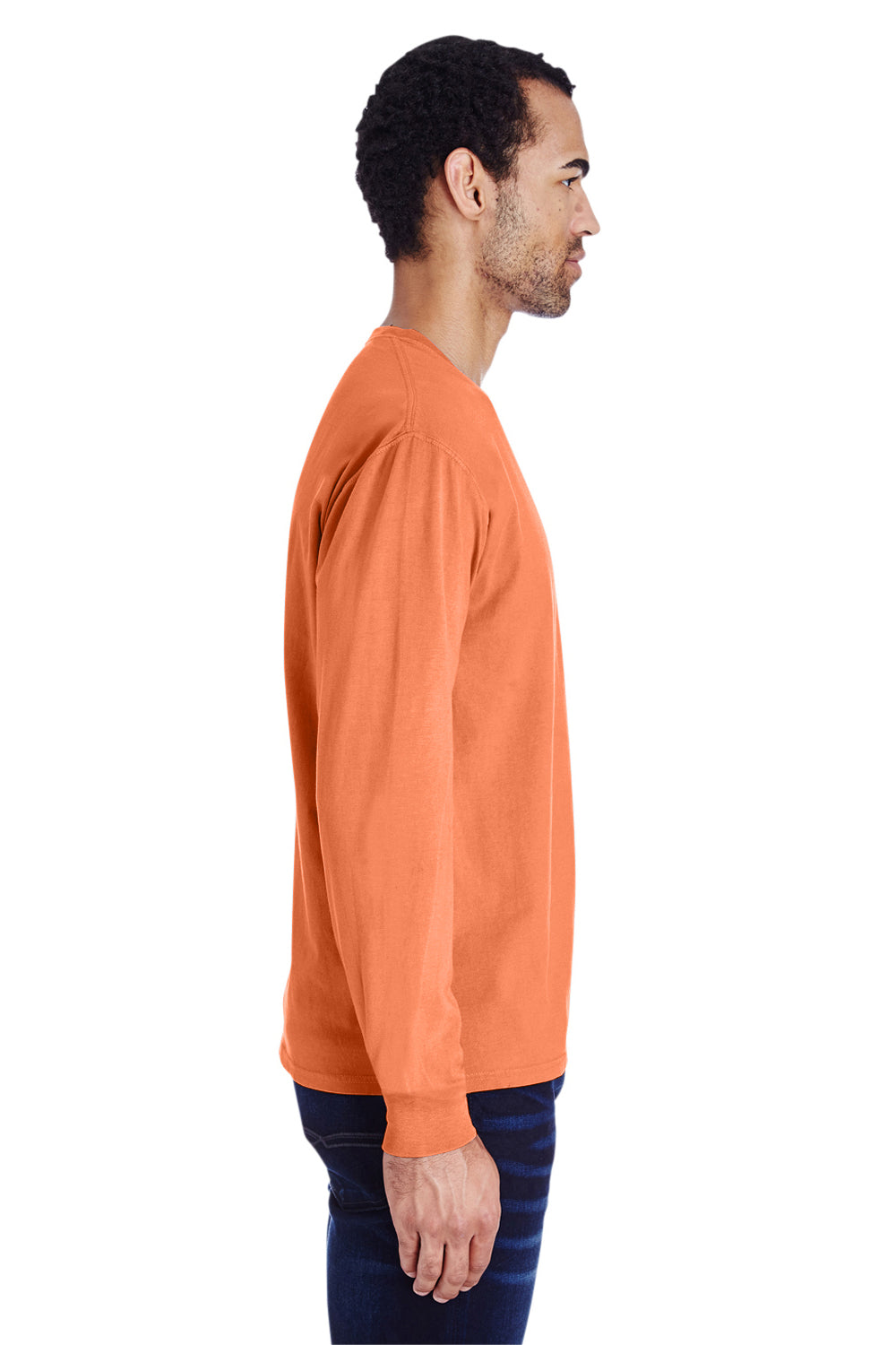 ComfortWash by Hanes GDH250 Long Sleeve Crewneck T-Shirt w/ Pocket Horizon Orange Side