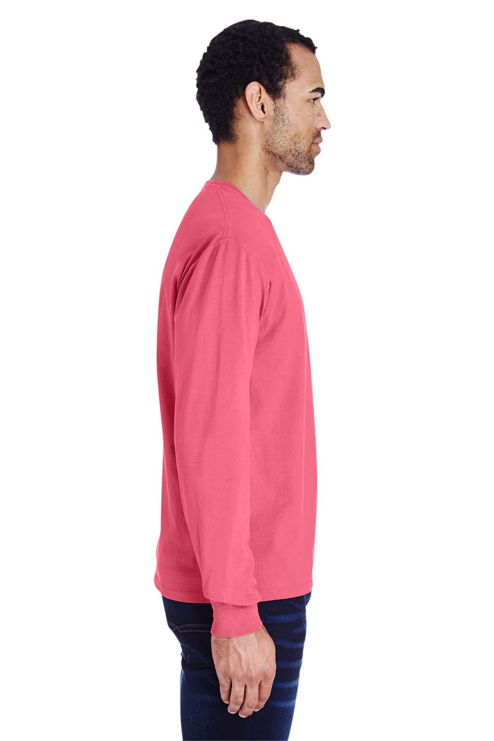ComfortWash By Hanes GDH250 Mens Long Sleeve Crewneck T-Shirt w/ Pocket Crimson Red Side