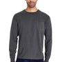 ComfortWash By Hanes Mens Long Sleeve Crewneck T-Shirt w/ Pocket - Railroad Grey