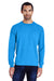 ComfortWash By Hanes GDH250 Mens Long Sleeve Crewneck T-Shirt w/ Pocket Sky Blue Front