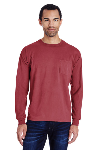 ComfortWash by Hanes GDH250 Long Sleeve Crewneck T-Shirt w/ Pocket Cayenne Red Front