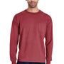 ComfortWash by Hanes Mens Long Sleeve Crewneck T-Shirt w/ Pocket - Cayenne Red