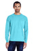 ComfortWash by Hanes GDH250 Long Sleeve Crewneck T-Shirt w/ Pocket Freshwater Blue Front