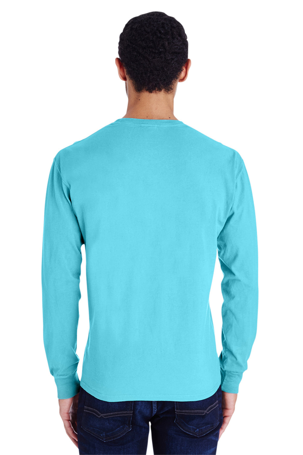 ComfortWash by Hanes GDH250 Long Sleeve Crewneck T-Shirt w/ Pocket Freshwater Blue Back
