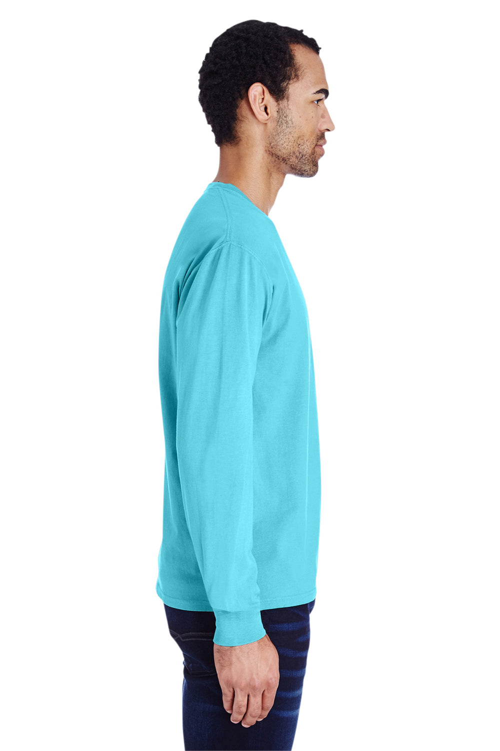 ComfortWash by Hanes GDH250 Long Sleeve Crewneck T-Shirt w/ Pocket Freshwater Blue Side