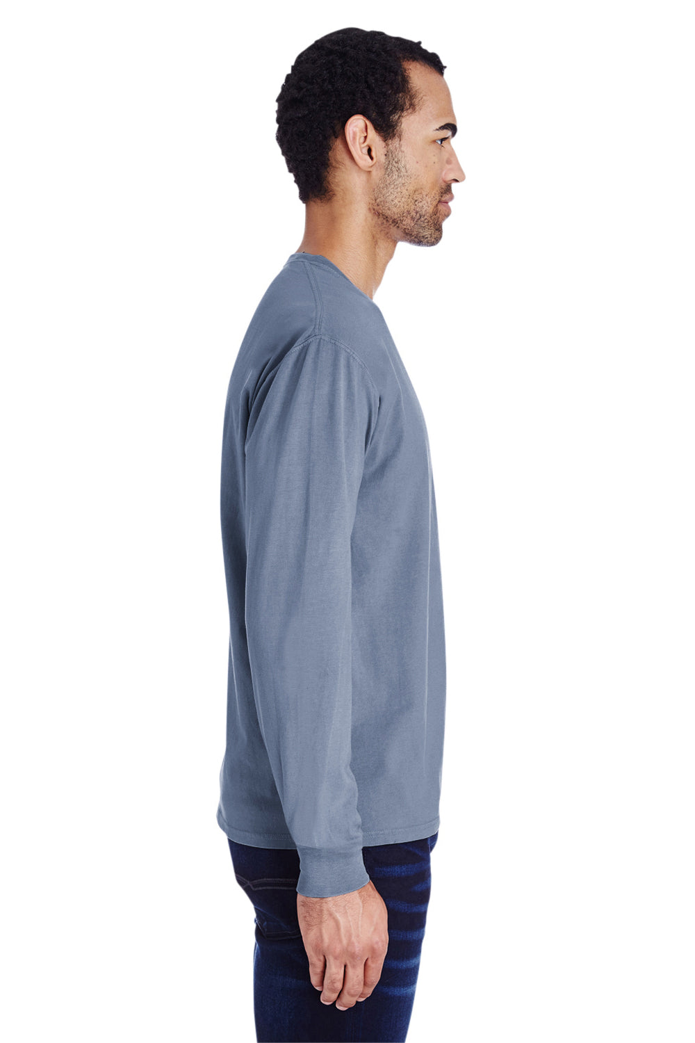 ComfortWash by Hanes GDH250 Long Sleeve Crewneck T-Shirt w/ Pocket Saltwater Blue Side