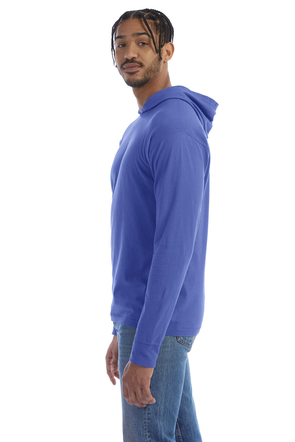 ComfortWash by Hanes GDH280 Mens Jersey Long Sleeve Hooded T-Shirt Hoodie Deep Forte Side