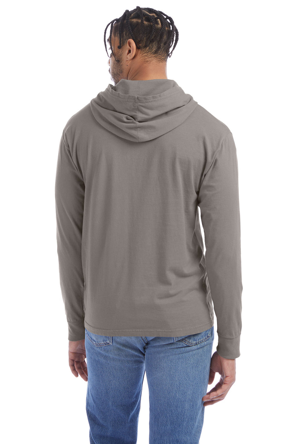 ComfortWash by Hanes GDH280 Mens Jersey Long Sleeve Hooded T-Shirt Hoodie Concrete Grey Back