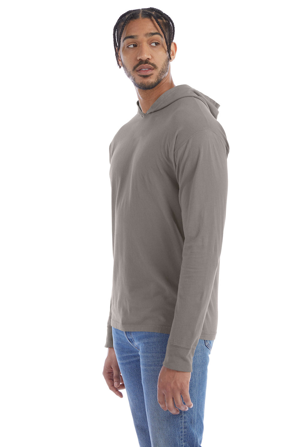 ComfortWash by Hanes GDH280 Mens Jersey Long Sleeve Hooded T-Shirt Hoodie Concrete Grey 3Q