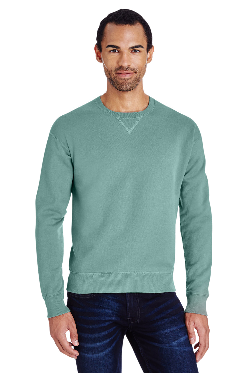 ComfortWash By Hanes GDH400 Mens Crewneck Sweatshirt Cypress Green Front
