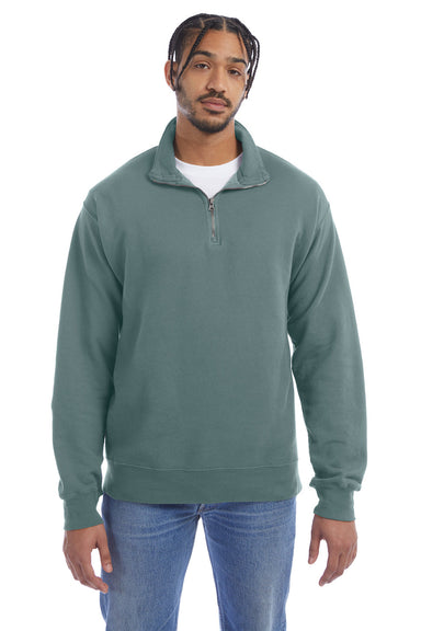 ComfortWash by Hanes GDH425 Mens 1/4 Zip Sweatshirt Cypress Green Front