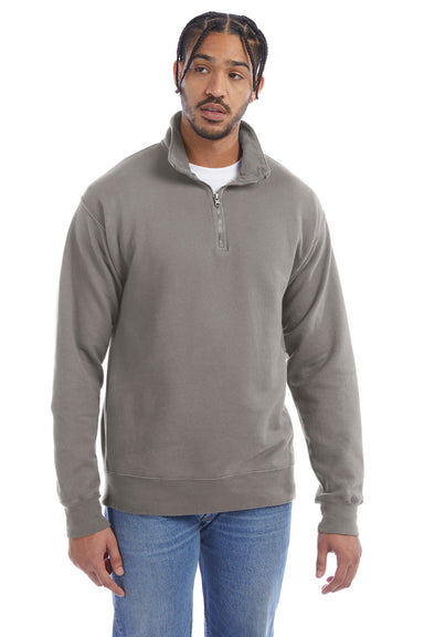 ComfortWash by Hanes GDH425 Mens 1/4 Zip Sweatshirt Concrete Grey Front