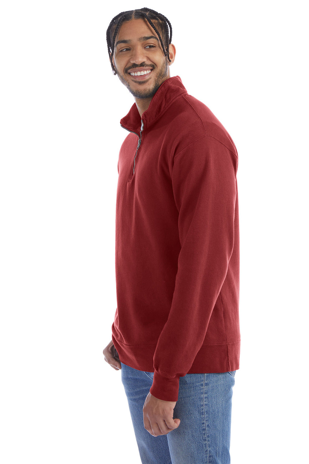 ComfortWash by Hanes GDH425 Mens 1/4 Zip Sweatshirt Cayenne Red 3Q