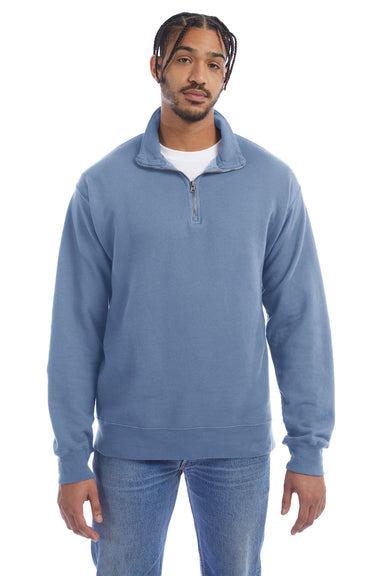 ComfortWash by Hanes GDH425 Mens 1/4 Zip Sweatshirt Saltwater Blue Front