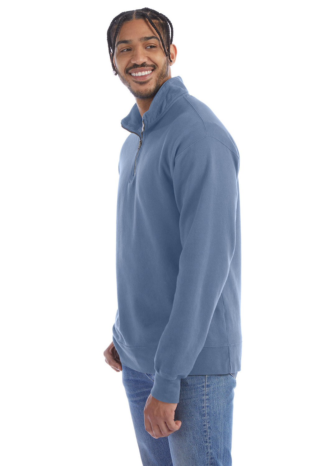 ComfortWash by Hanes GDH425 Mens 1/4 Zip Sweatshirt Saltwater Blue 3Q