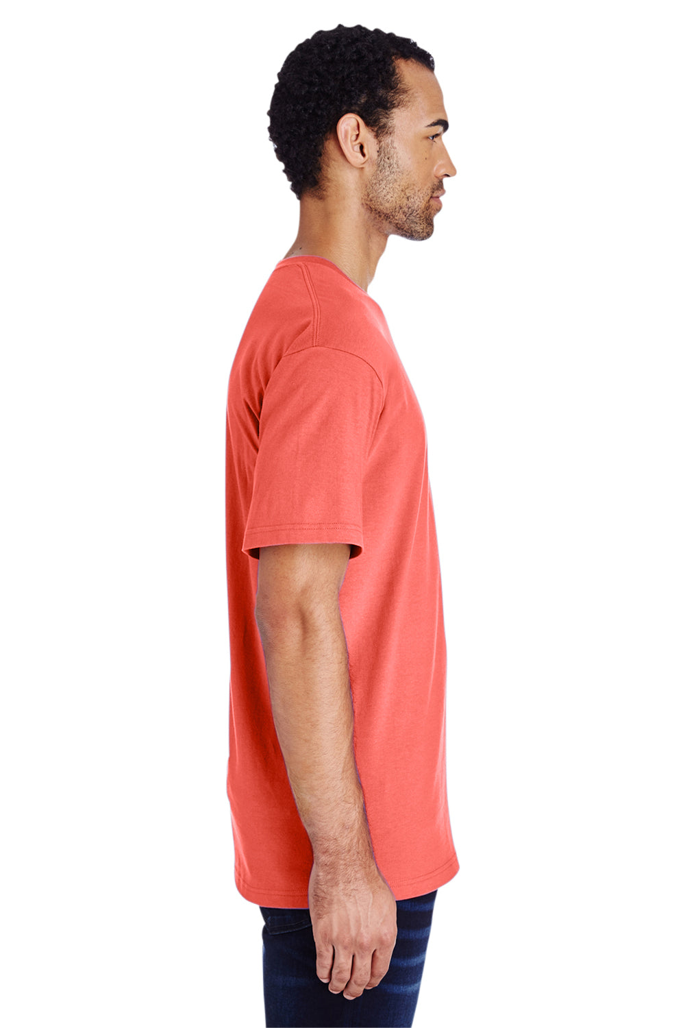 Gildan H000 Mens Hammer Short Sleeve Crewneck T-Shirt Coral Silk Pink Side