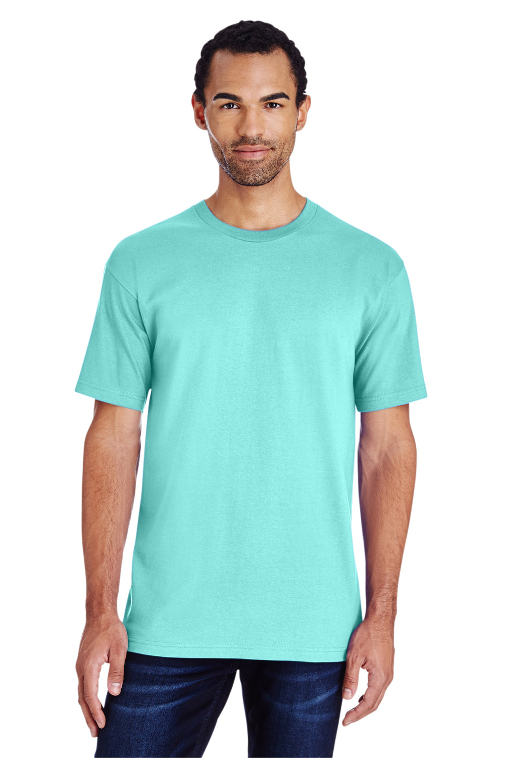 Gildan H000 Mens Hammer Short Sleeve Crewneck T-Shirt Chalky Mint Blue Front