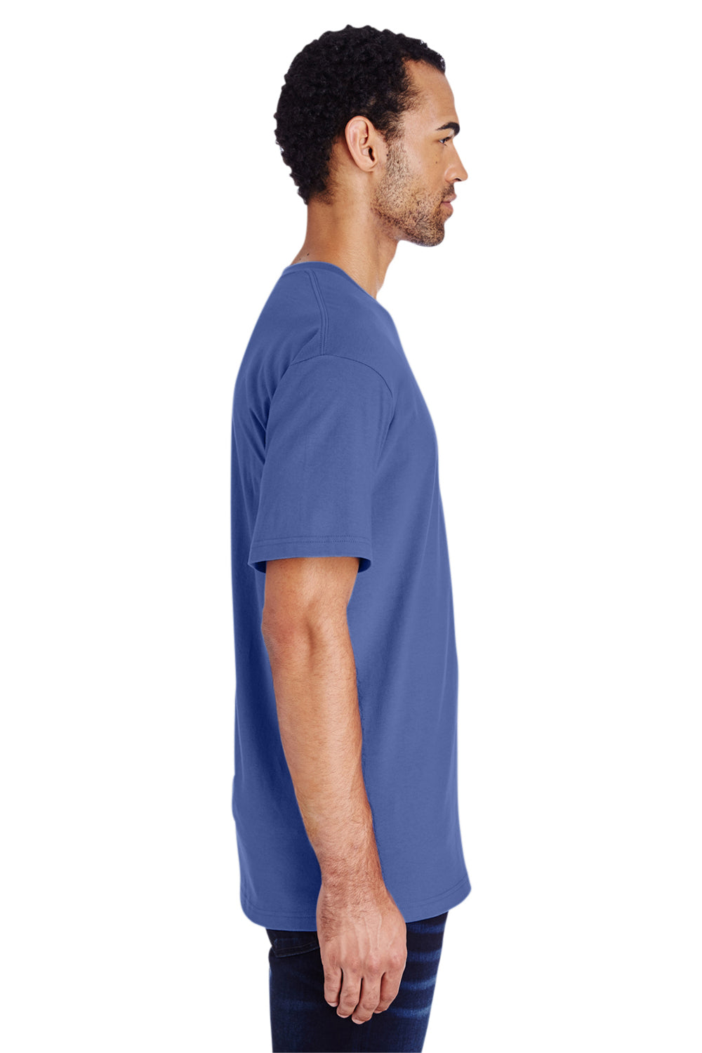 Gildan H000 Mens Hammer Short Sleeve Crewneck T-Shirt Flo Blue Side
