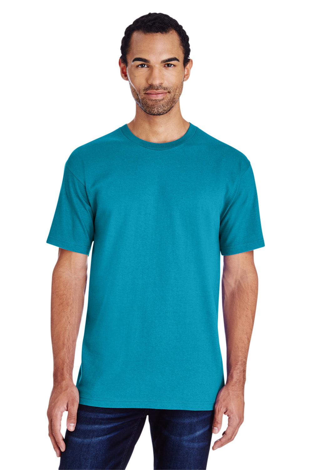 Gildan H000 Mens Hammer Short Sleeve Crewneck T-Shirt Tropical Blue Front