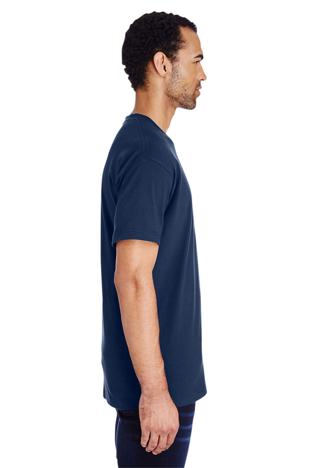 Gildan H000 Mens Hammer Short Sleeve Crewneck T-Shirt Navy Blue Side