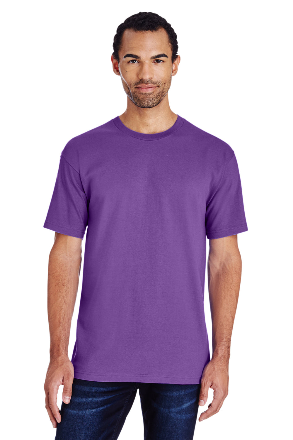 Gildan H000 Mens Hammer Short Sleeve Crewneck T-Shirt Purple Front
