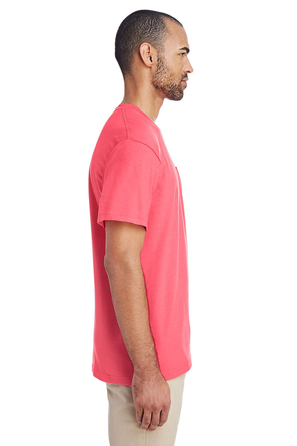 Gildan H300 Mens Hammer Short Sleeve Crewneck T-Shirt w/ Pocket Coral Silk Pink Side