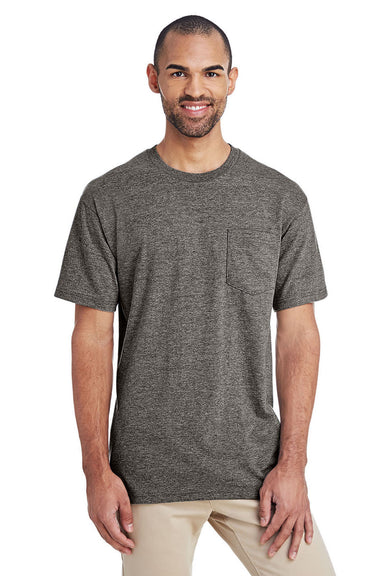 Gildan H300 Mens Hammer Short Sleeve Crewneck T-Shirt w/ Pocket Heather Graphite Grey Front