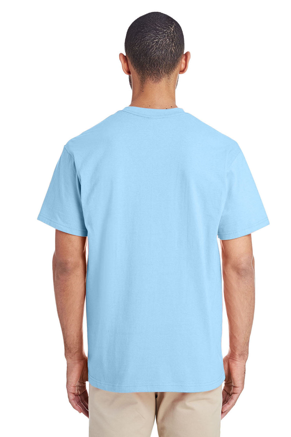 Gildan H300 Mens Hammer Short Sleeve Crewneck T-Shirt w/ Pocket Chambray Blue Back
