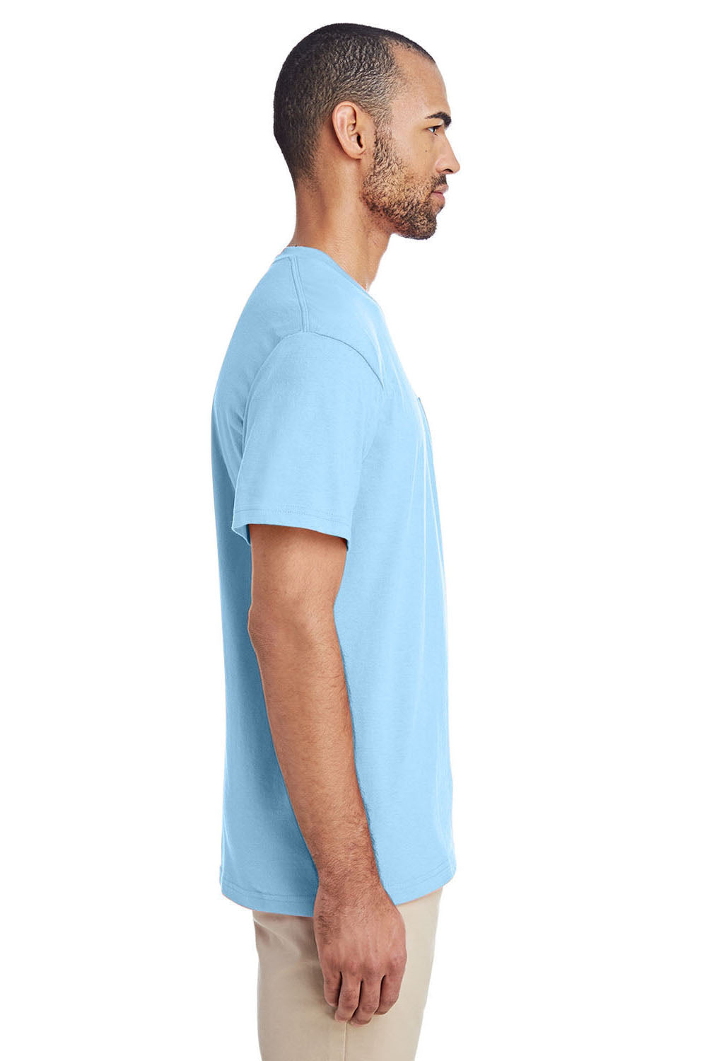 Gildan H300 Mens Hammer Short Sleeve Crewneck T-Shirt w/ Pocket Chambray Blue Side